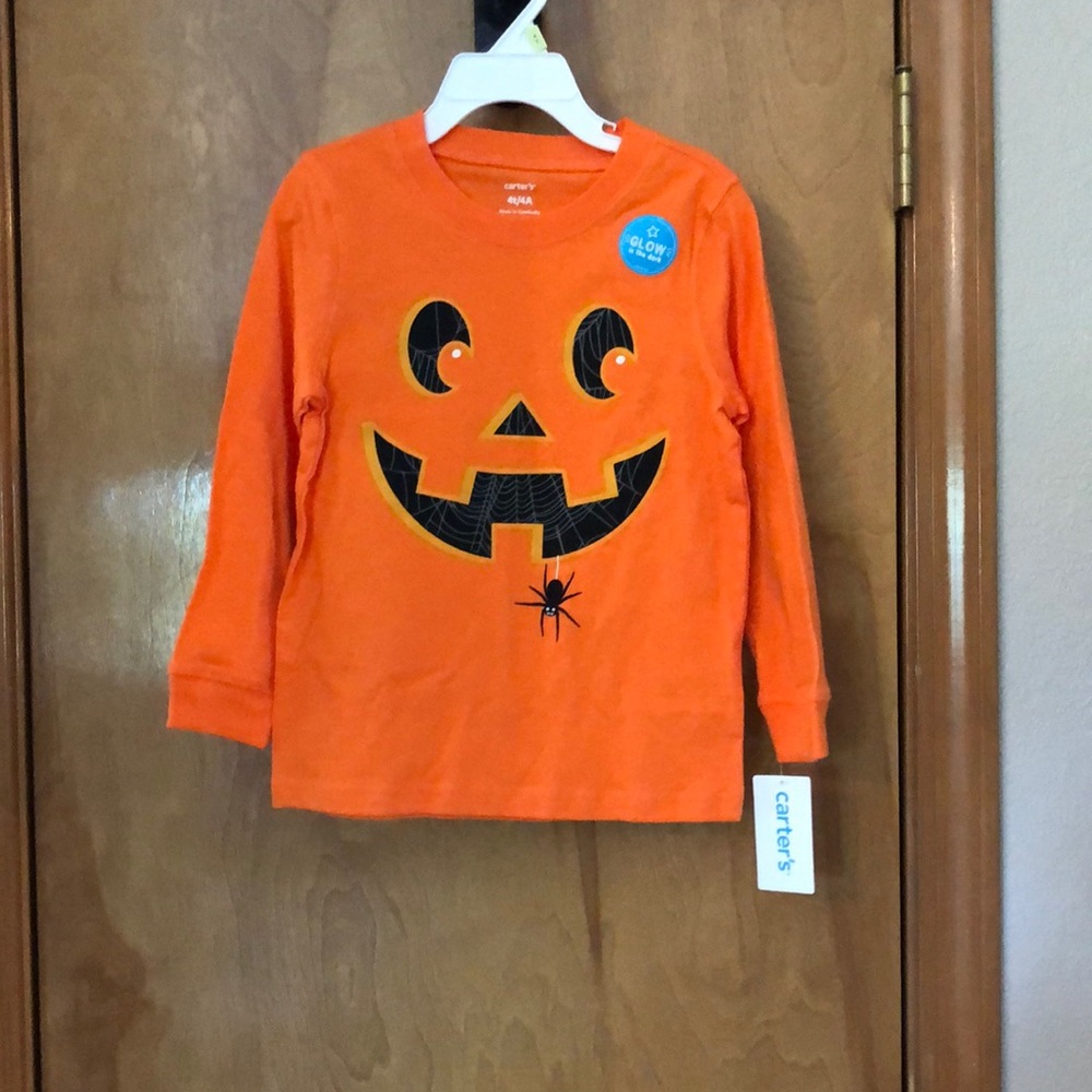 Glow in the Dark Gender Neutral pumpkin spider long sleeve shirt